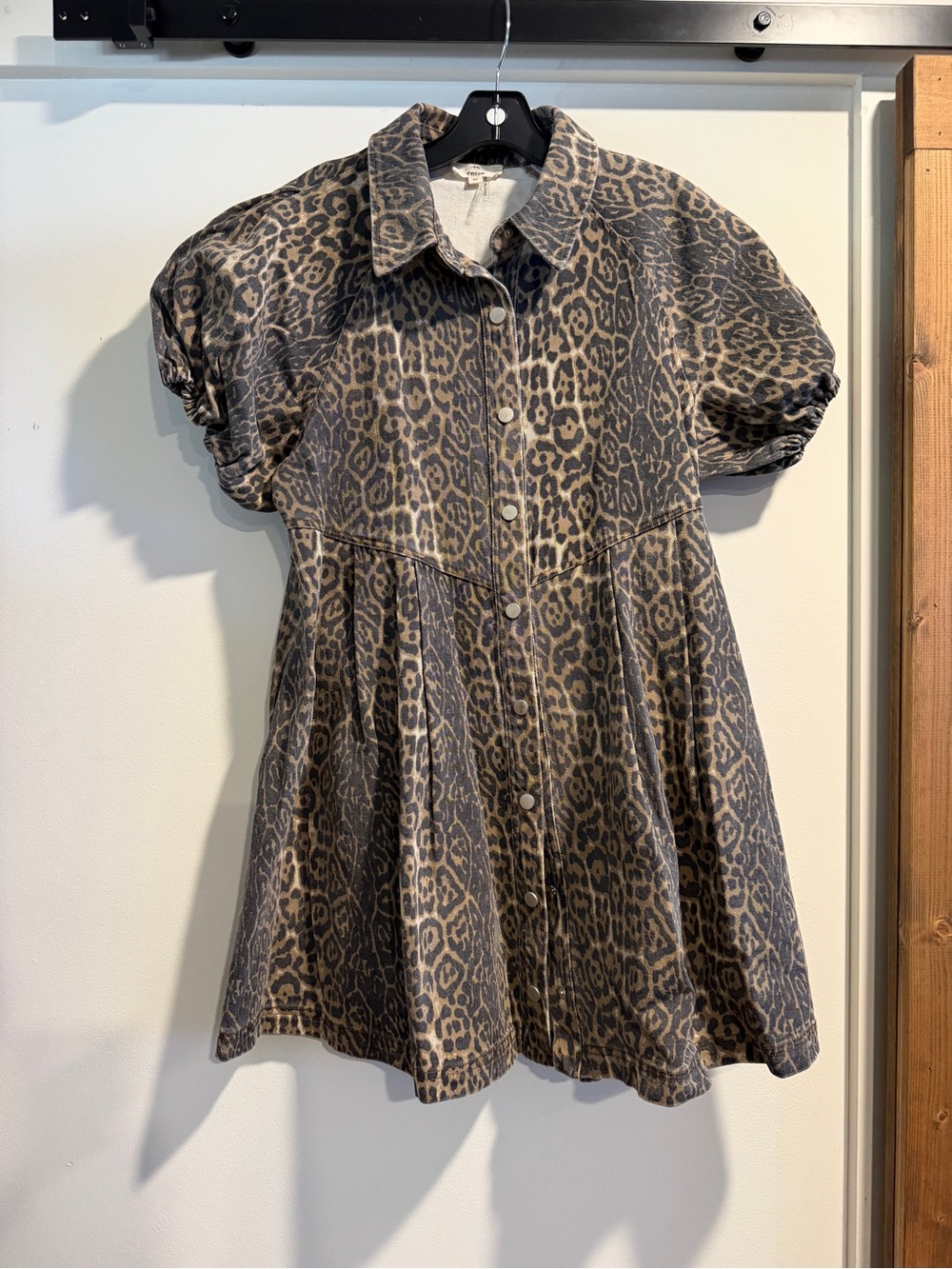 entro Leopard-Print Button-Front Casual Dress in Brown and Black